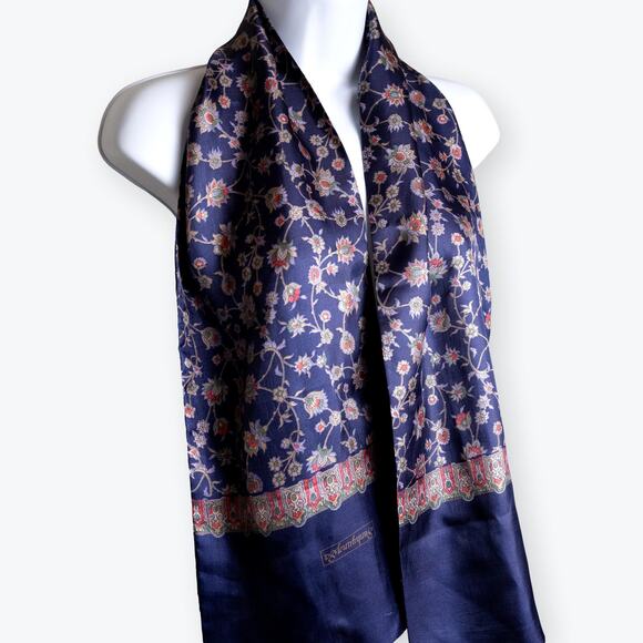 Sunkyung Sa Blue Vintage Satin Rectangle Womens Scarf - Picture 3 of 8